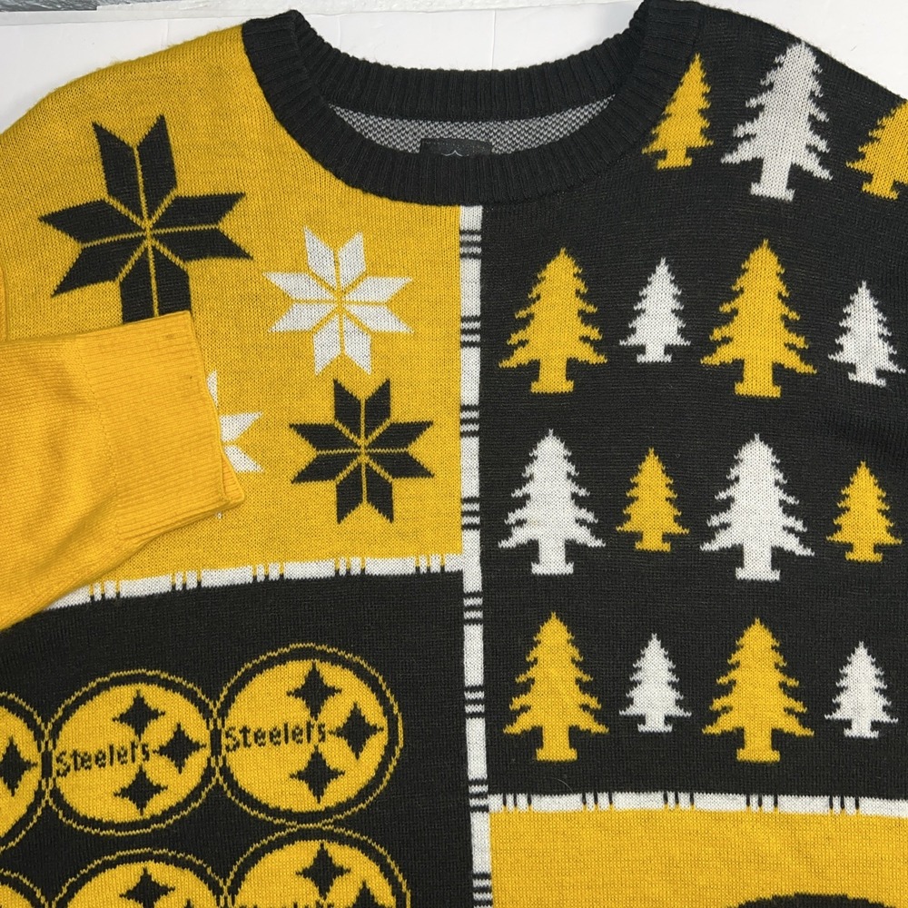 NFL Apparel Pittsburgh Steelers Ugly‎ Christmas Sweater Mens 2XL Yellow Black